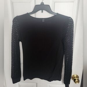 Black Lace Sleeve Top By SHEIN